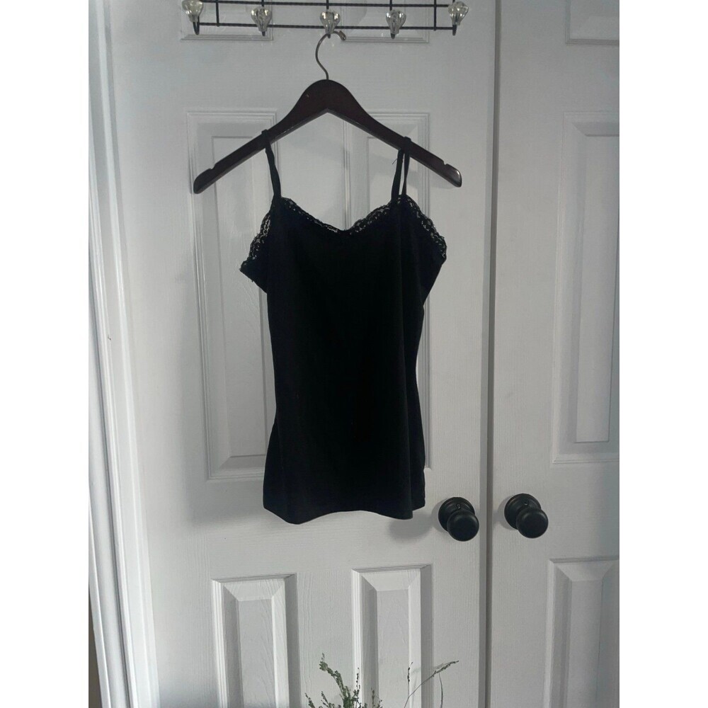Medium Dots Lace Black Spaghetti Strap Tank Top